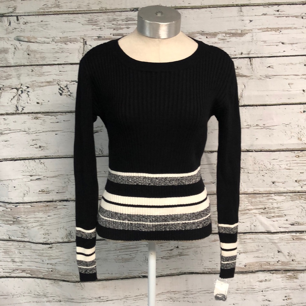 Bar III Aruba Black Striped Pullover Sweater